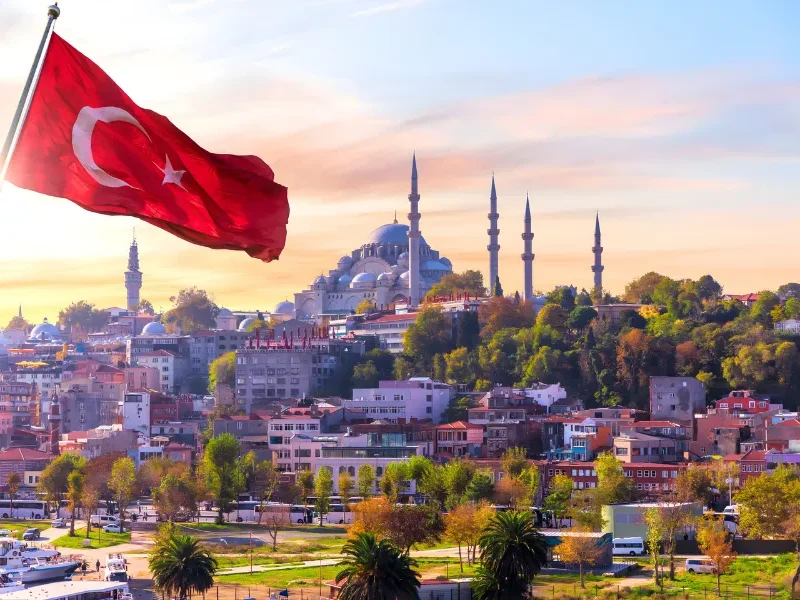Suleymaniye mosque and the turkish flag, Istanbul, Turkey